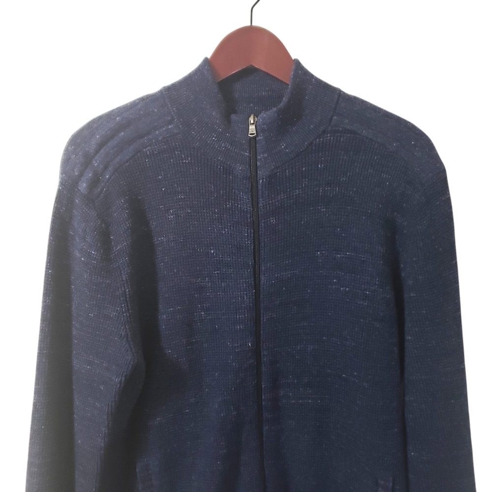 Michael Kors Mens Full Zip Wool Blend Sweater Blue Sz Large - Picture 2 of 14